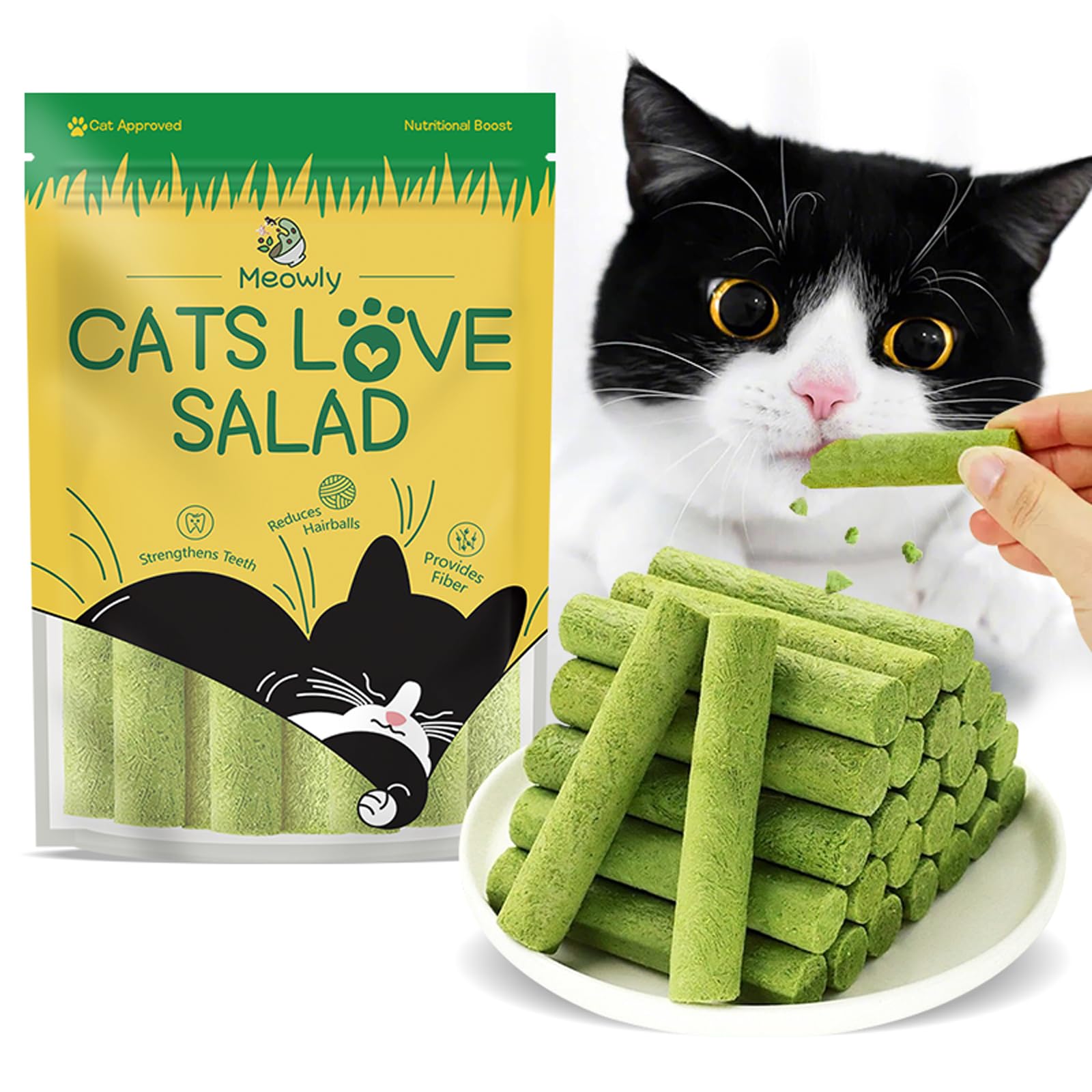 Amazon | 猫用歯固めスティック、室内猫用猫草スティック、歯の清潔と